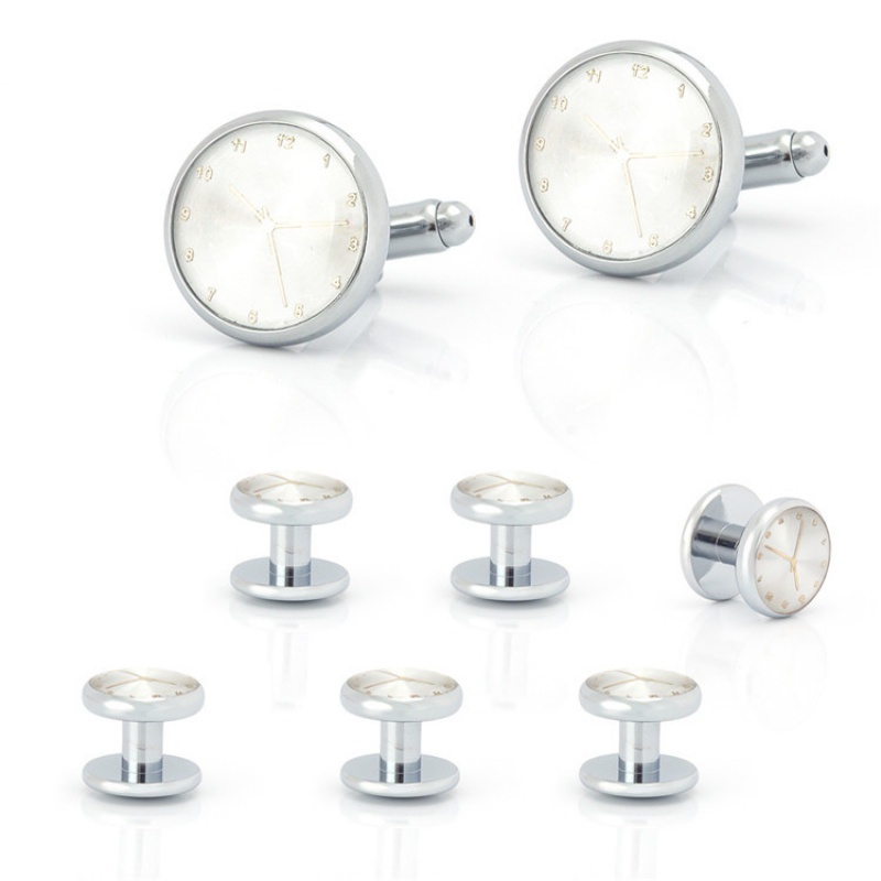 เครื่องประดับแฟชั่น Cufflink คุณภาพสูงเงินนาฬิกาผู้ชาย Cufflink ชุด Swallowtail ชุดภาษาฝรั่งเศสคําเส