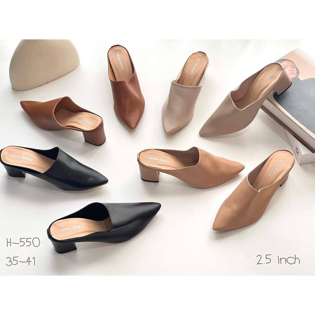 Niwa shoes รองเท้าสตรีส้นสูง รองเท้าเปิดส้น รหัส H-550 หนัง pu นิ่มใส่สบาย ส้นสูง 2.5นิ้ว