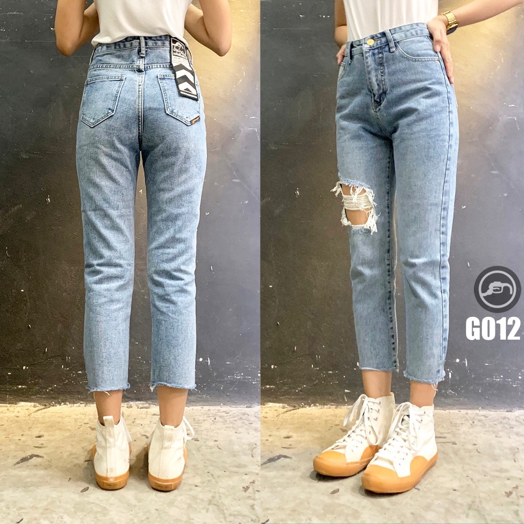 G012 G013 (G) กางเกงยีนส์ผู้หญิง 8 ส่วน​ เอวสูง มาใหม่ Distressed Lady Jeans (Gasoline & Garage) ปั๊มน้ำมันแก๊สโซลีน - รูปที่ 4