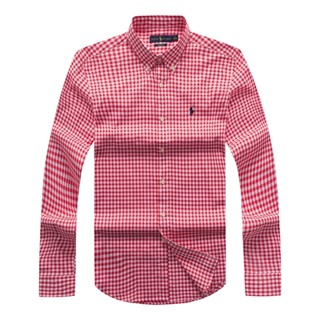 Ralph Lauren Paul new autumn and winter light business classic embroidered Plaid small horse label Oxford long sleeve mens shirt