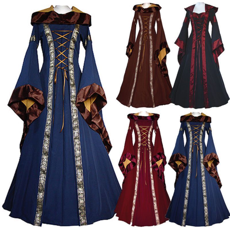Halloween Women's Vintage Medieval Dress Costume Hooded Victorian Renaissance Gothic Dress