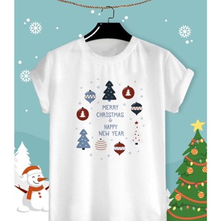 เสื้อลายปีใหม่ เสื้อคริสมาสต์ Merry Christmas &amp; Happy New Year 2023 ผ้า TK ใส่สบาย สีสันสดใส ใส่สบาย ไม่ยืดไม่ย้วย