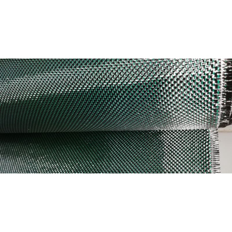 AAAผ้าคาบอน Aluminized gritter ดำเขียวเกรดพรีเมีียม ลาย1,220 กรัม 3K , carbon gritter hybrid cloth ข