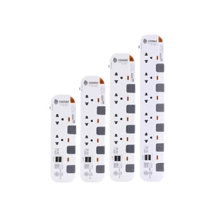 ส่งฟรี Toshino รางปลั๊กไฟ 2 - 5 ช่อง USB 2 ช่อง สายยาว 3 / 5 ม. สีขาว-เทา รุ่น P-USB