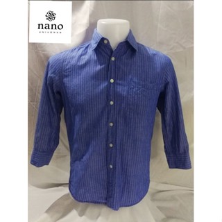 Nano Universe Brand_2nd hand(BK3)​ เสื้อเชิ้ตแขน​ 3ส่วนผ้าลินินฝรั่งเศส/Size​ S/ผลิตในประเทศ​พม่า/แท้มือสองกระสอบนำเข้า​