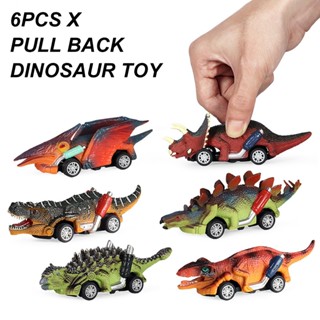 6pcs Boys Educational Game Portable Birthday Gift Model Racing Pull Back Car Dinosaur Toy