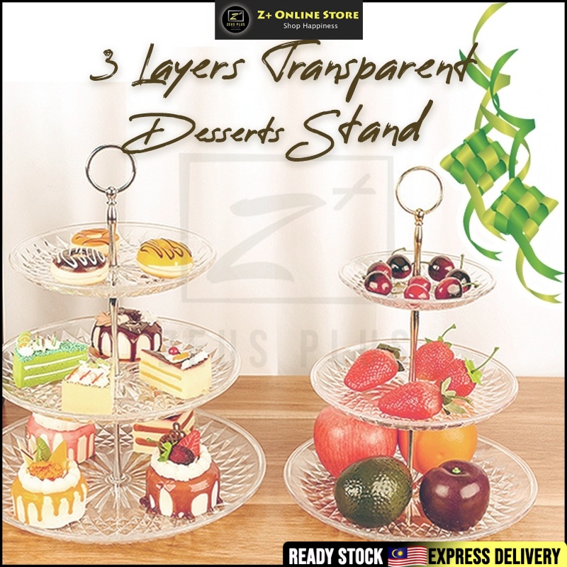 ZPLUS โปร่งใส 3 ชั้นชาสูงขนมหวาน Kuih Raya เค้กผลไม้ Party เสิร์ฟ Platter ถาดอาหาร Tower แผ่น