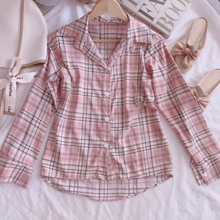 🧁newin💕 พร้อมส่ง เสื้อเชิ้ตลายสก๊อตสีหวานๆ อก 32-40 ยาว 24 นิ้ว ผ้าเบาๆใส่สบาย มีหลายสีให้เลือก