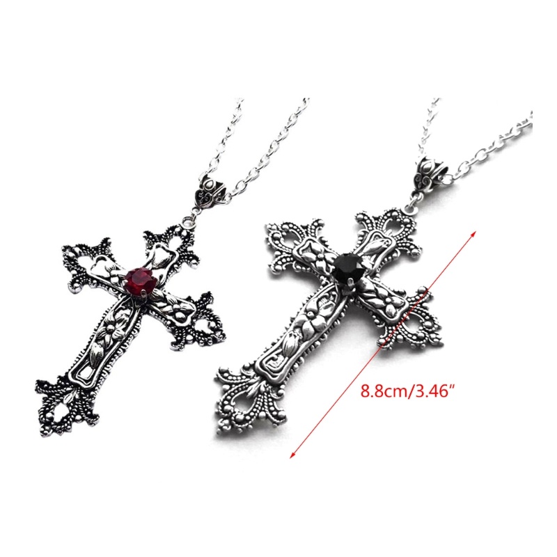 Iny Vintage Baroque Christian Cross สร้อยคอผู้หญิง Man สีเงินคริสตัล Gothic Crucifix สัญลักษณ์ Unisex Jewe