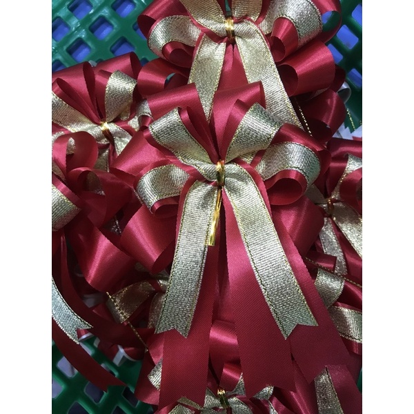 โบว์สำเร็จ รหัสสี 21C (แดง -ทรายทอง)