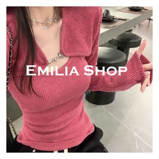 EMILIA SHOP เสื้อ เสื้อครอปเสื้อผ้าแฟชั่นผู้หญิงเสื้อแขนยาวไหมพรม2022 ใหม่ คุณภาพสูง ทันสมัย สบาย สไตล์เกาหลี S051152 36Z230909