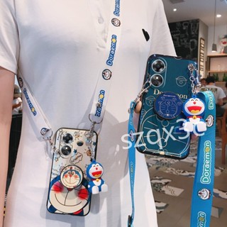 เคสโทรศัพท์มือถือ แบบนิ่ม ลายการ์ตูนโดราเอมอน มีสายคล้องคอ และตุ๊กตา สําหรับ OPPO A98 A78 A17 A17k A77s A57 A77 Reno 8 T Reno8 8Z 7 7Z Pro 4G 5G 2023