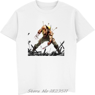 เสื้อยืดแขนสั้น พิมพ์ลาย Wolveriner สีขาว แฟชั่นฤดูร้อน สไตล์ฮาราจูกุ สําหรับผู้ชาย