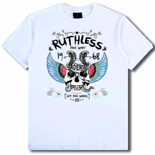 ℡◊ R181 RAKISTA x ACDC xRUTHLESSand roll T-shirt crew leeg Serye ng bungo RD-0016 (White)