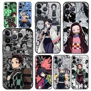 เคสโทรศัพท์มือถือนิ่ม ลายการ์ตูนอนิเมะ Demon Slayer Kimetsu no Yaiba หรูหรา สีดํา สําหรับ iPhone 13 14 12 11 Pro MAX XR X SE XS 7 8 Plus