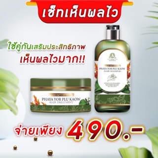 🌿ยาสระผมพญายอ พลูคาว 1 ขวด และทรีทเม้นท์ทรหนังศีรษะ 1 กระปุก 🌿 ขจัดรังแค ลดผมร่วง เชื้อราบนศีรษะ  (แชมพู 1 ทรีทเม้น 1)