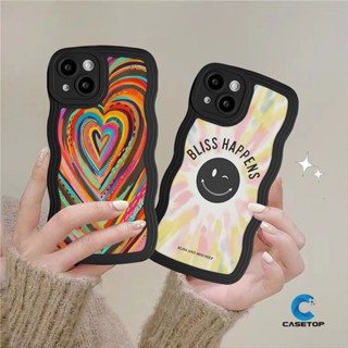 เคสนิ่ม ขอบหยัก ลายหัวใจ หน้ายิ้ม ไล่โทนสี สําหรับ OPPO A17 A57 A95 A12 A15 A16 A3s A54 A55 A16K A96 A17K A77s A53 A77 A9 A74 A5 A16s A5s A7 A1k A52 A76 Reno 8 7 7Z 8Z 6 A12E ผ้าคลุม