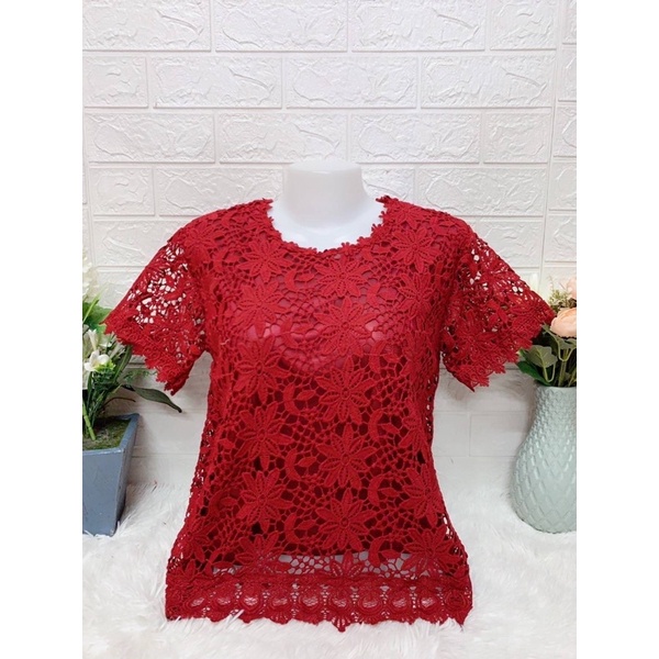 เสื้อลูกไม้แขนสั้นผ้านิ่มใส่สบายมีซับในทั้งตัวรอบอก36-38-40-42