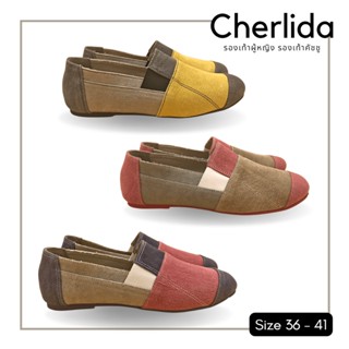 Cherlida รองเท้าผู้หญิง คัชชู ผ้า Stonewash รองเท้าผ้าใบแฟชั่นสลิปออน