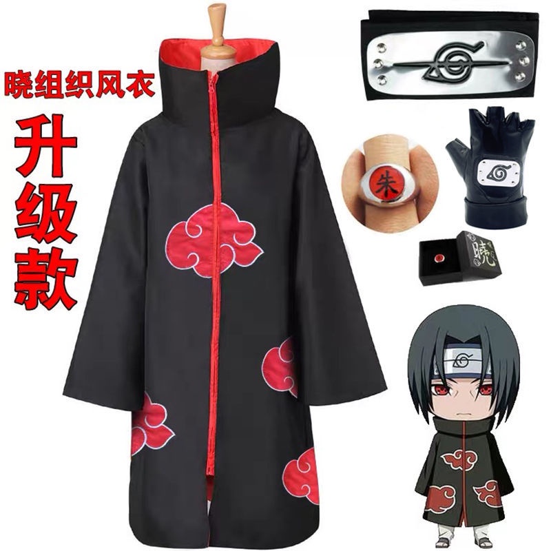 Anime Naruto Akatsuki Uchiha Itachi Deidara Pain Obito Costume Set Cosplay Cloak Adults Kids Cape He