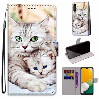 เคสโทรศัพท์หนัง PU ฝาพับแม่เหล็ก ลายสัตว์ 3D พร้อมช่องใส่บัตร และสายคล้อง สําหรับ Samsung Galaxy A54 5G