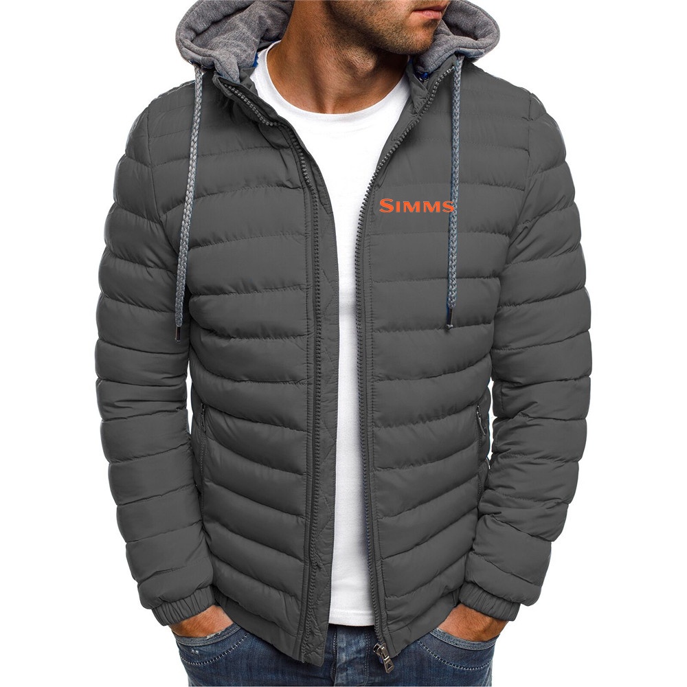 2022 New Simms Fishing Logo Printed Down Jacket Men's Long Sleeve Warm Outerwear Padded Thick Slim Fit Windbreaker H #0