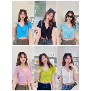 เสื้อครอปแขนสั้นผ้าซีทรู นิ่มลื่น รุ่นใหม่🧸