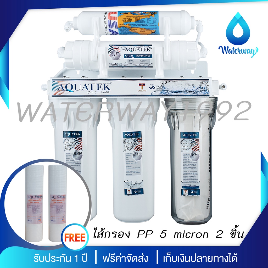 [ มีบริการติตั้ง ] AQUATEK USA เครื่องกรองน้ำ 5 ขั้นตอน รุ่น UF 0.01 ไมครอน  แถมฟรีไส้ PP 5 micron 2 ชิ้น รับประกัน 1 ปี – โปรปัง