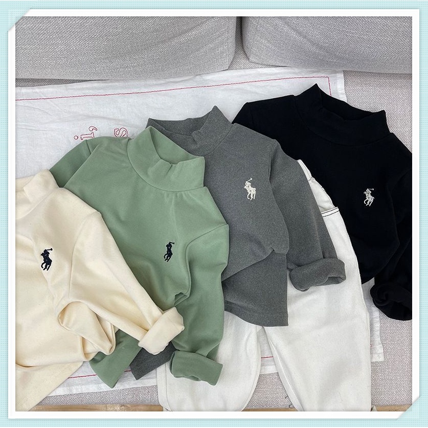 เสื้อยืดแขนยาวเด็กผู้ชาย ฤดูใบไม้ร่วงและฤดูหนาวใหม่เกาหลีเด็กปักแขนยาวกึ่งคอสูง bottoming เสื้อหนาอบอุ่นเสื้อผ้า