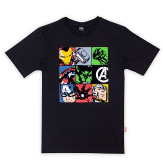 Avengers Men Flock Print T Shirt - เสื้อยืดผู้ชายลายอเวนเจอร์พิมพ์กำมะหยี่ สินค้าลิขสิทธ์แท้100% characters studio