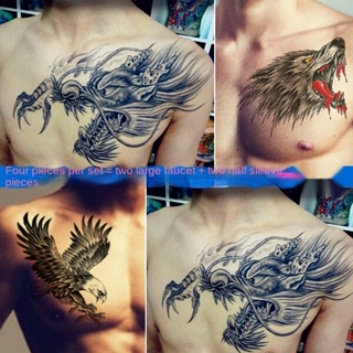 Chest domineering faucet tattoo sticker waterproof mens and womens long-lasting half-arm flower arm chest Dragon Eagle wolf head simulation tattoo sticker