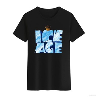 เสื้อยืดชาย เสื้อยืดสีขาวเสื้อยืดคอกลม พิมพ์ลายโลโก้ Ice Age 1 สีดํา สีขาว สําหรับผู้ชาย และผู้หญิง