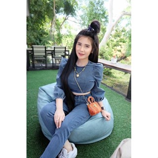 🌈เซ้ตเสื้อครอปยีนส์ขายาว⭐️⭐️