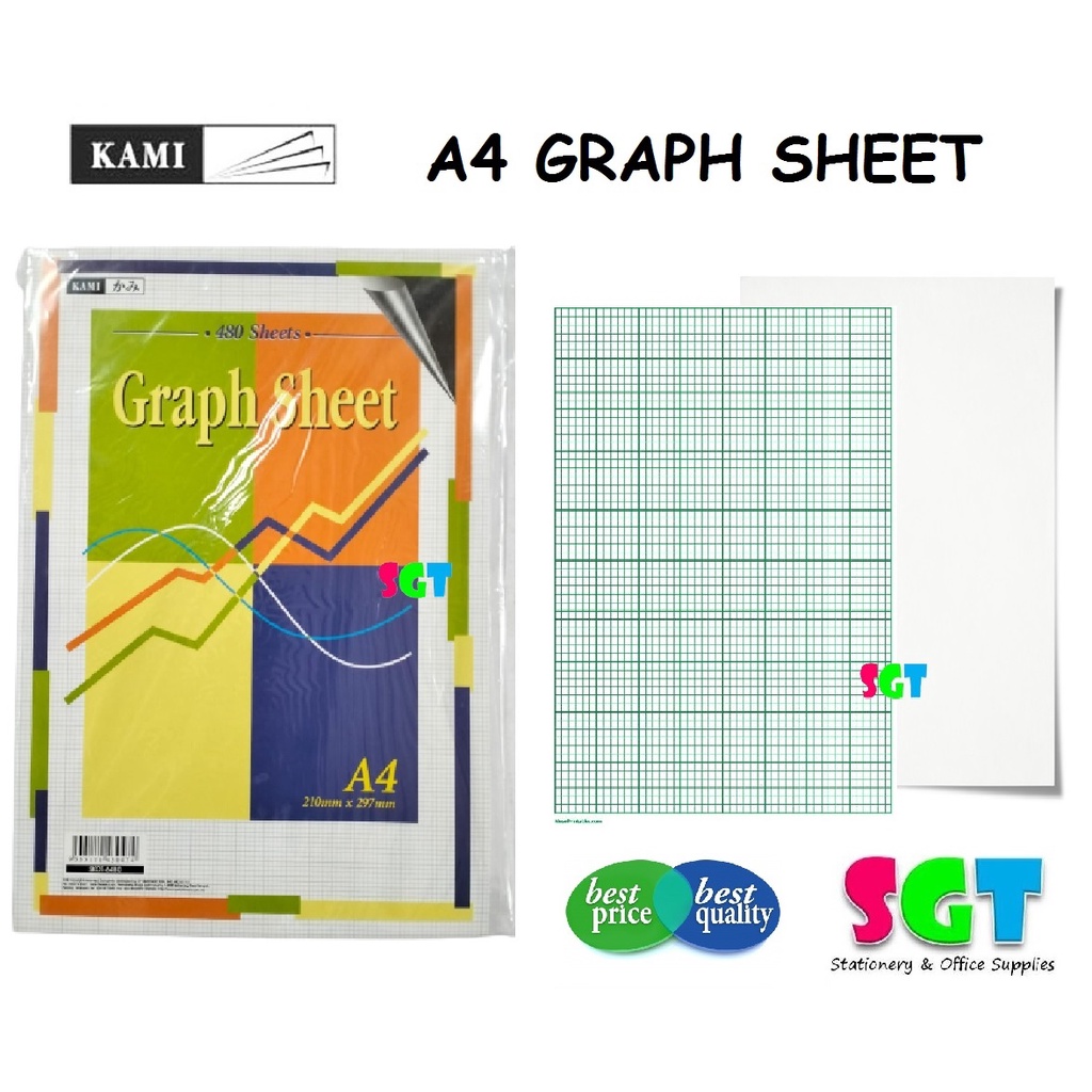 KAMI A4 Graph Paper Sheet 60gsm ( 1 Side Graph 1 Side Blank )