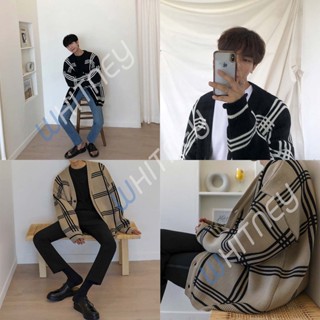 เสื้อคาดิแกน  ลายตาราง สไตล์เกาหลี ผ้านุ่มมากๆ เสื้อกันหนาวคาดิแกน(8059)