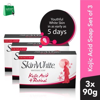 SkinWhite Whitening Face and Body Soap Kojic Acid + Retinol 90g - Set of 3