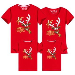 Xiaozhima Red Elk Print T-shirts Christmas Costume Mom Father Kids Baby Boys Girls Tops Tees Clothes Parent-Child Outfit