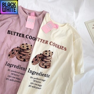 ♨▩☃BWCB -พร้อมส่ง ผ้าคอตตอน เสื้อยืดทรงโอเวอร์ไซต์ สกรีน COOKIE (S53)