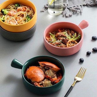 Bilibili Nordic Style Round Ceramic Handle Bowl Rice Bowl  Salad Bowl Home Soup Bowl Noodle Bowl