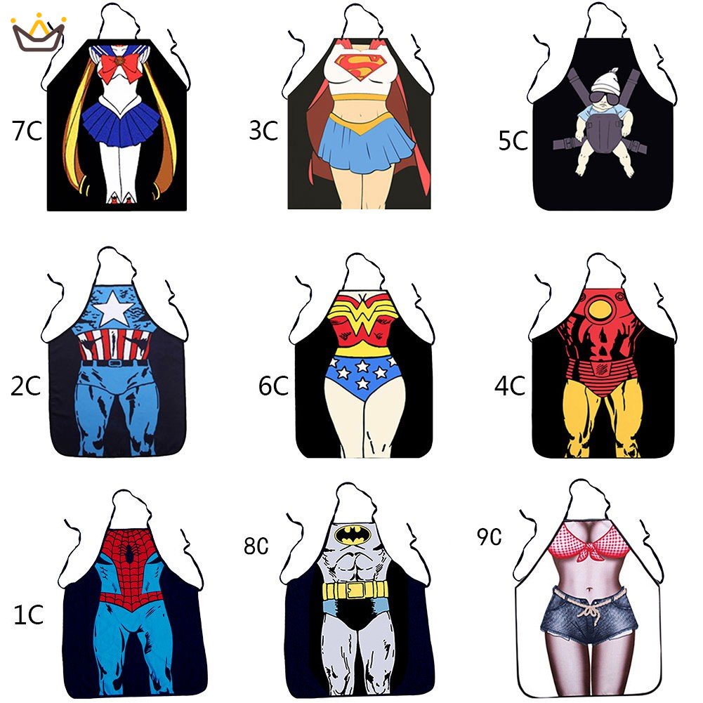 9 สไตล์ตลกผ้ากันเปื้อนคอสเพลย์ซูเปอร์ฮีโร่ซูเปอร์แมนกัปตันกันน้ําเชฟบาร์บีคิว CRT