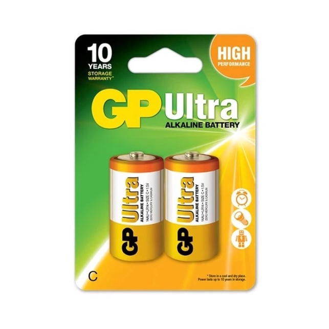 ถ่าน GP Ultra ALKALINE BATTERY รุ่น 14AU-2U2 Size C 1.5V (LR14) แพ็ค 2ก้อน (แท้ศูนย์)