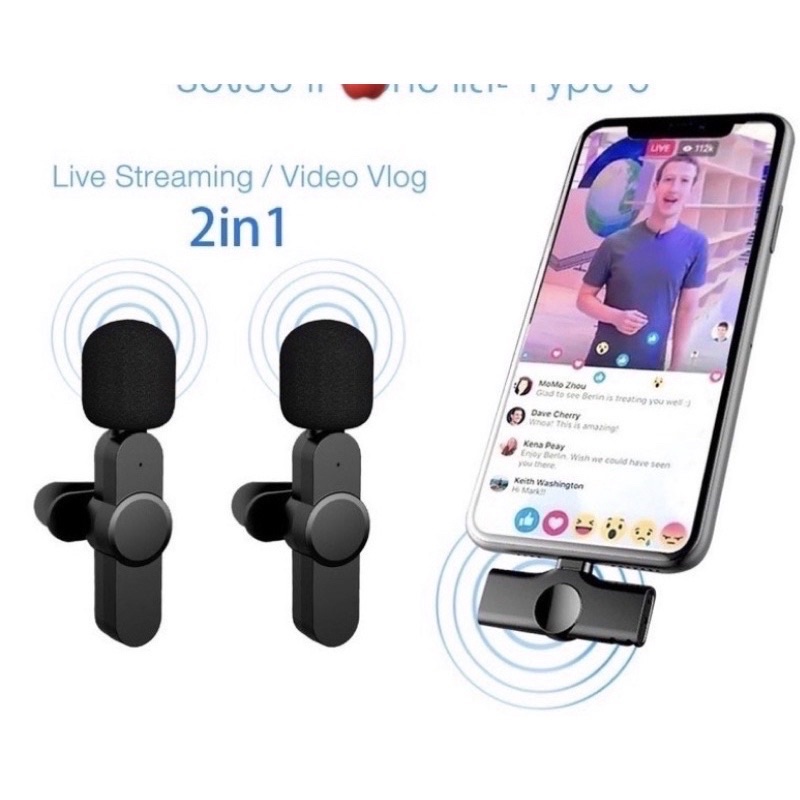 K35🔥Wireless Microphone K9ไมค์ไร้สาย ไมโครโฟนไร้สาย สมาร์ทโฟน กล้อง ไมค์ไลฟ์สด ไมค์ไร้สายหนีบเสื้อ ไ