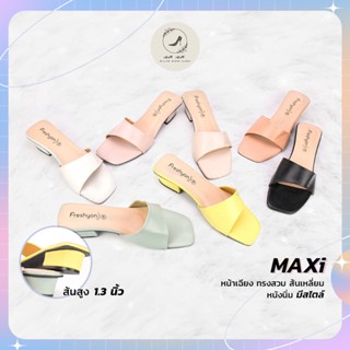 [รับCode12%⚡เพียงกดติดตามร้าน❤️] MAXi หน้าเฉียง ทรงสวม ส้นเหลี่ยม หนังนิ่ม มีสไตล์ ส้นสูง1.3นิ้ว [FS]