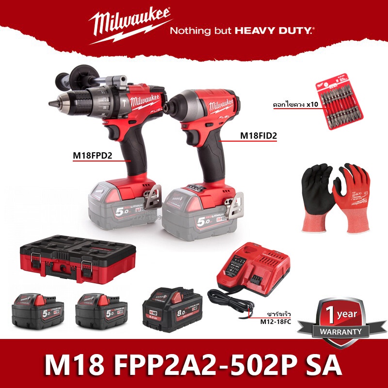 Milwaukee M18 combo set ชุดอัศวินคู่ สู้งานหนัก M18 FPP2A2-502P SA