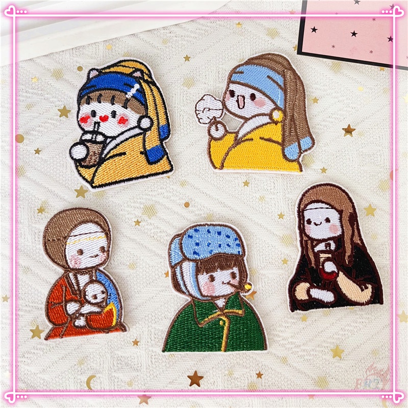 ✿ Q แพทช์สติกเกอร์มีกาวในตัวสําหรับเด็ก Face Girl ✿ 1 PC KUSO World ภาพวาดที่มีชื่อเสียง DIY เย็บบนเหล็กบนเย็บปักถักร้อยเสื้อผ้ากระเป๋าอุปกรณ์เสริมป้ายแพทช์