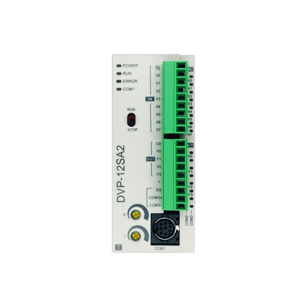 Delta PLC DVP12SA211T 8I/4O, Transistor Output, 3 COM Ports (RS-232 x1, RS-485 x2), 2-Axis 100kHz Pu