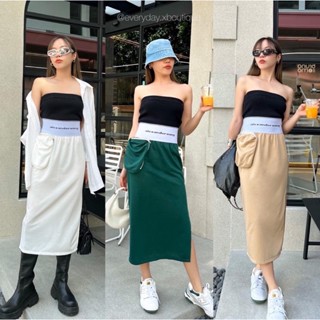 New in 🔥🔥📌 AxW Wang skirt (380฿ฟรีส่ง) ที่สุดของความชิค กระโปรงยาว ขอบเอวยาง แต่งกระเป๋าข้างเก๋ๆ vibe