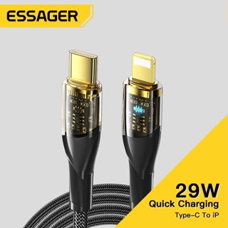 Essager PD 30w type c to ios สายเคเบิ้ล พร้อมไฟ LED ใส ip ชาร์จเร็ว สําหรับ AP 8-14