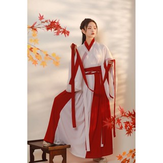 ของแท้ Hanfu ชุดกระโปรงยาว แขนยาว สีพื้น สําหรับสตรี