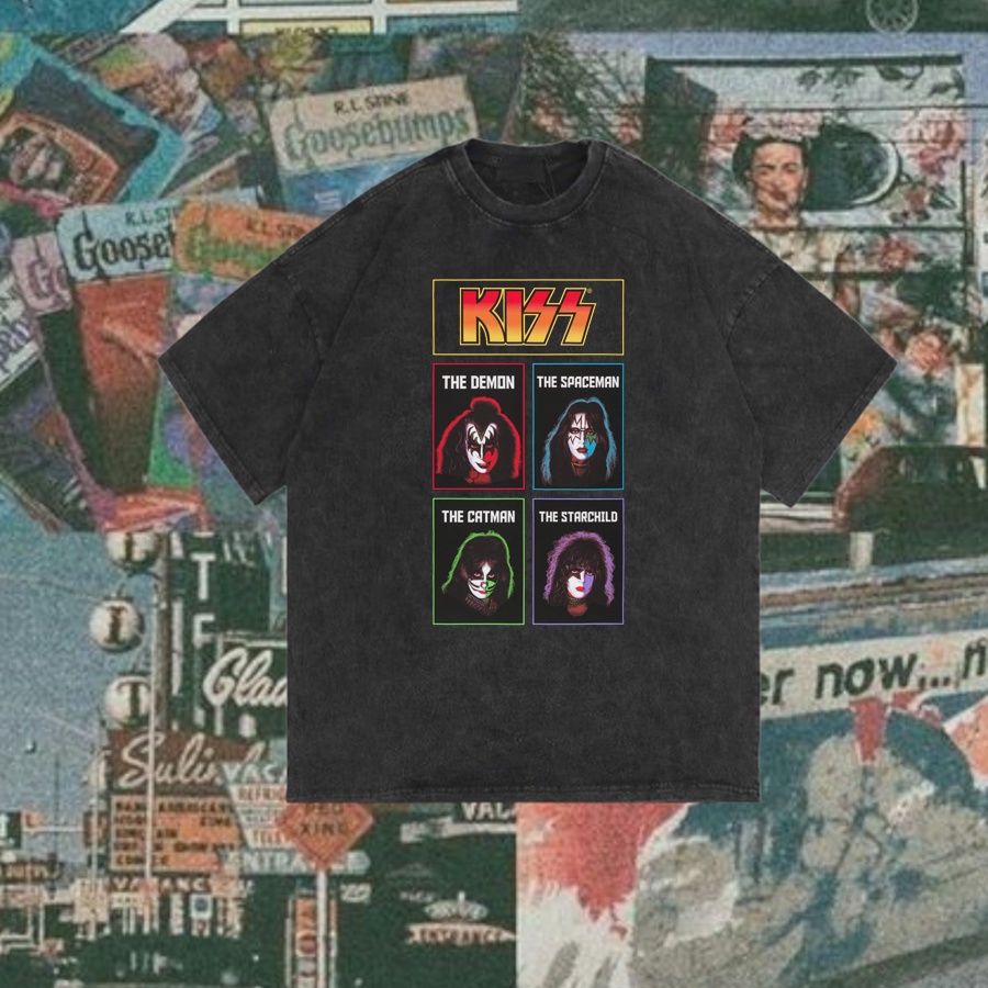 เสื้อยืดปกติ Ossu Official "Kiss-Collection" | ล้างหิน | สีดํา สีดํา สีดํา สีดํา | ขาว ขาว ขาว ขาว ข